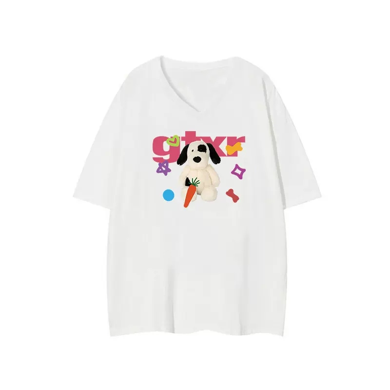 白Tシャツ レディース ゆるかわいぬプリント半袖シャツ