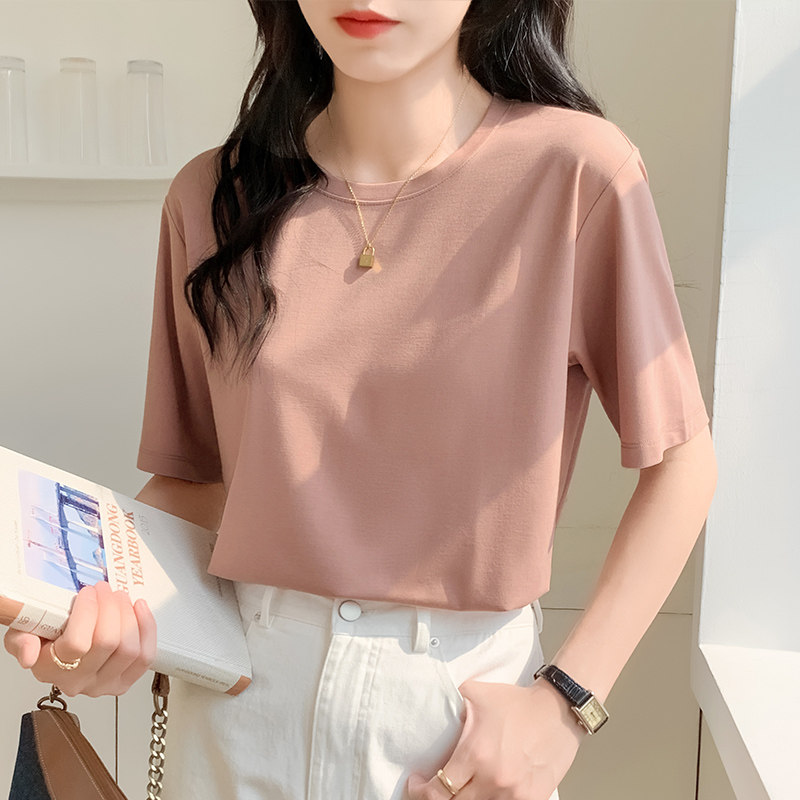 白Tシャツ ゆったりシルエット五分袖クルーネック半袖トップス