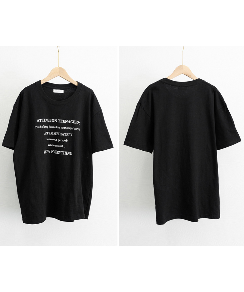 文字プリント半袖ゆったり韓国風白Tシャツ
