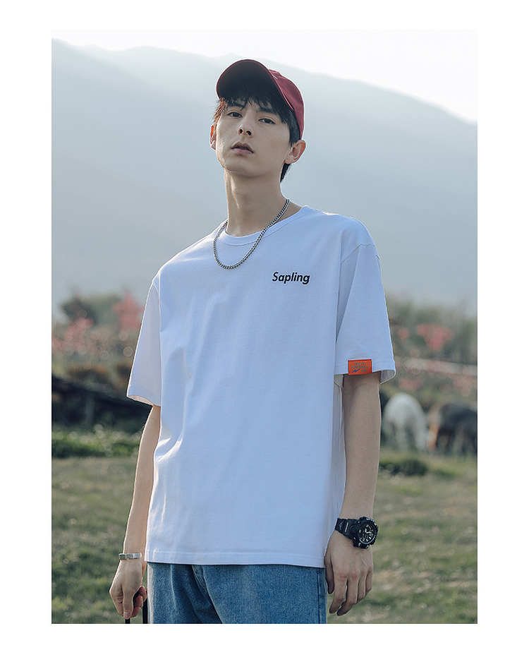 白Tシャツ メンズ シンプル胸ロゴ入り半袖カットソー