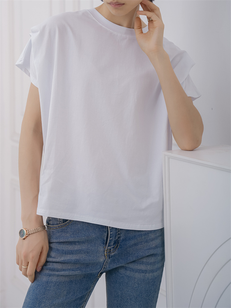 白Tシャツ 春夏コットン混ゆったり丸首白ティーシャツ