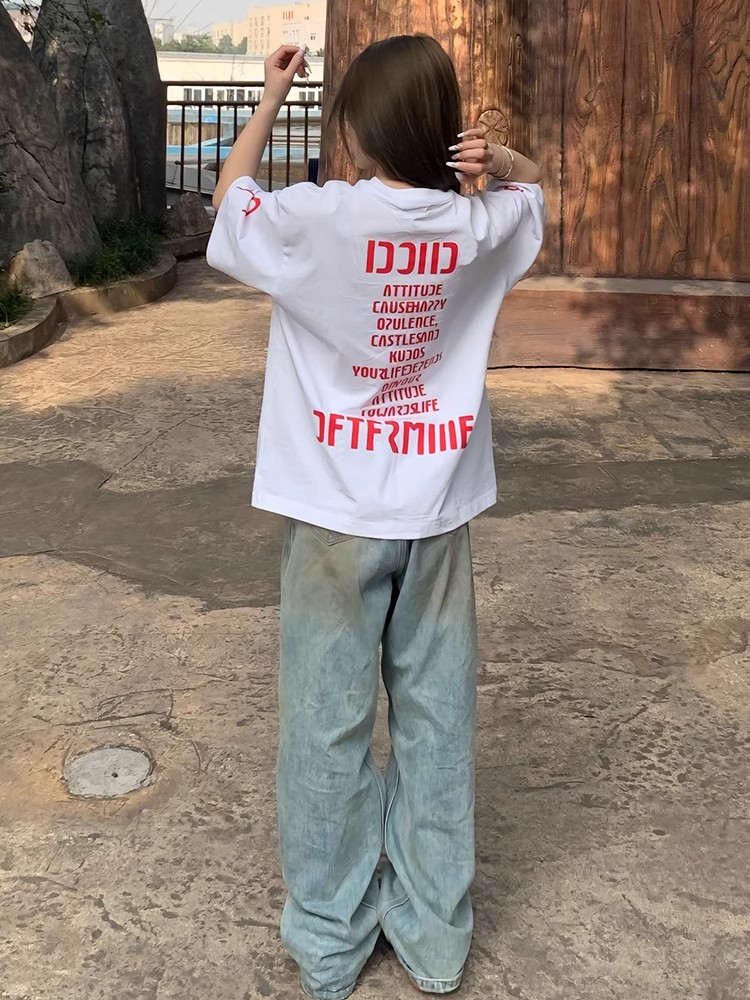白Tシャツ レディース バックプリントゆったりデザイン