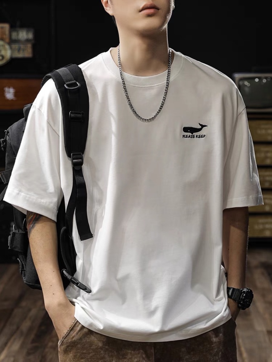 白Tシャツ メンズ 鯨マーク ゆったり半袖カットソー
