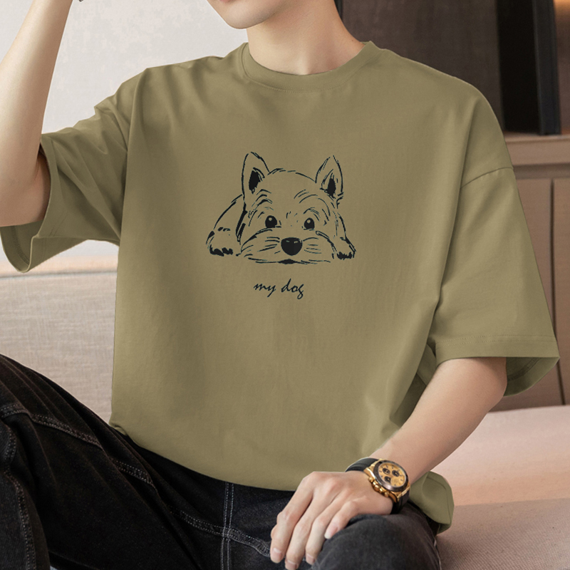 白Tシャツ メンズ 愛犬イラスト ゆったり半袖