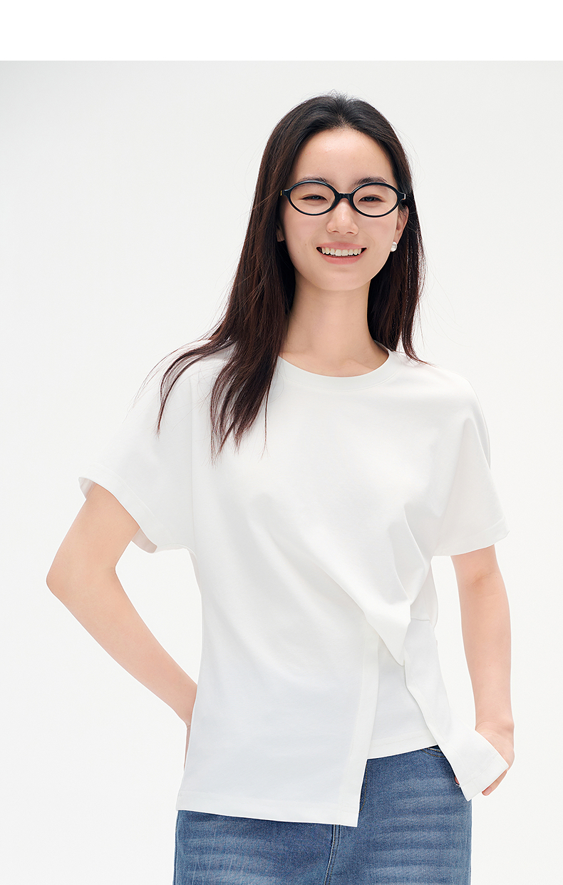 白Tシャツ アシンメトリーレイヤード半袖カットソー