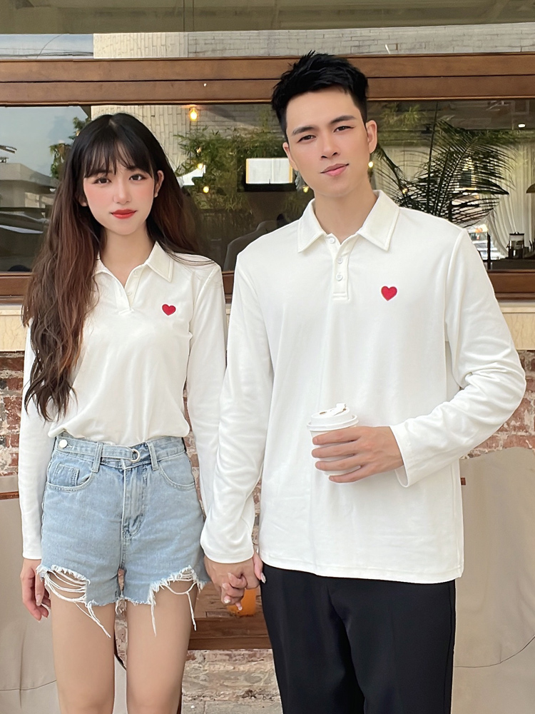 白Tシャツ ハートワンポイント ポロシャツ