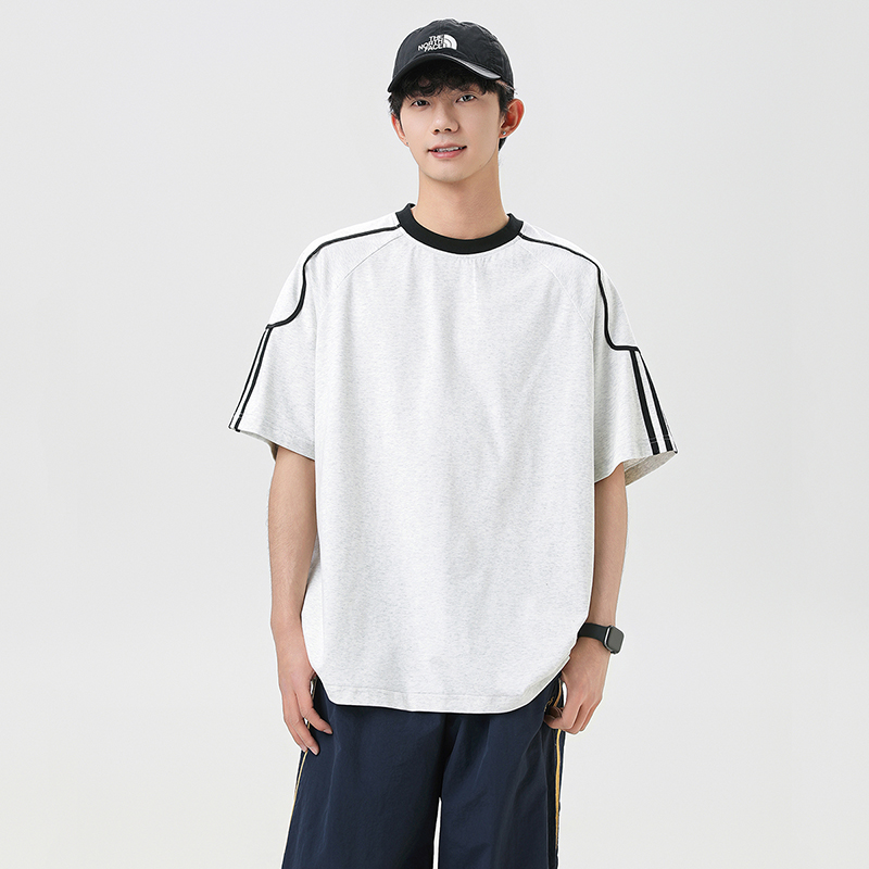 白Tシャツ メンズ 袖ラインスポーティストリート半袖Tシャツ