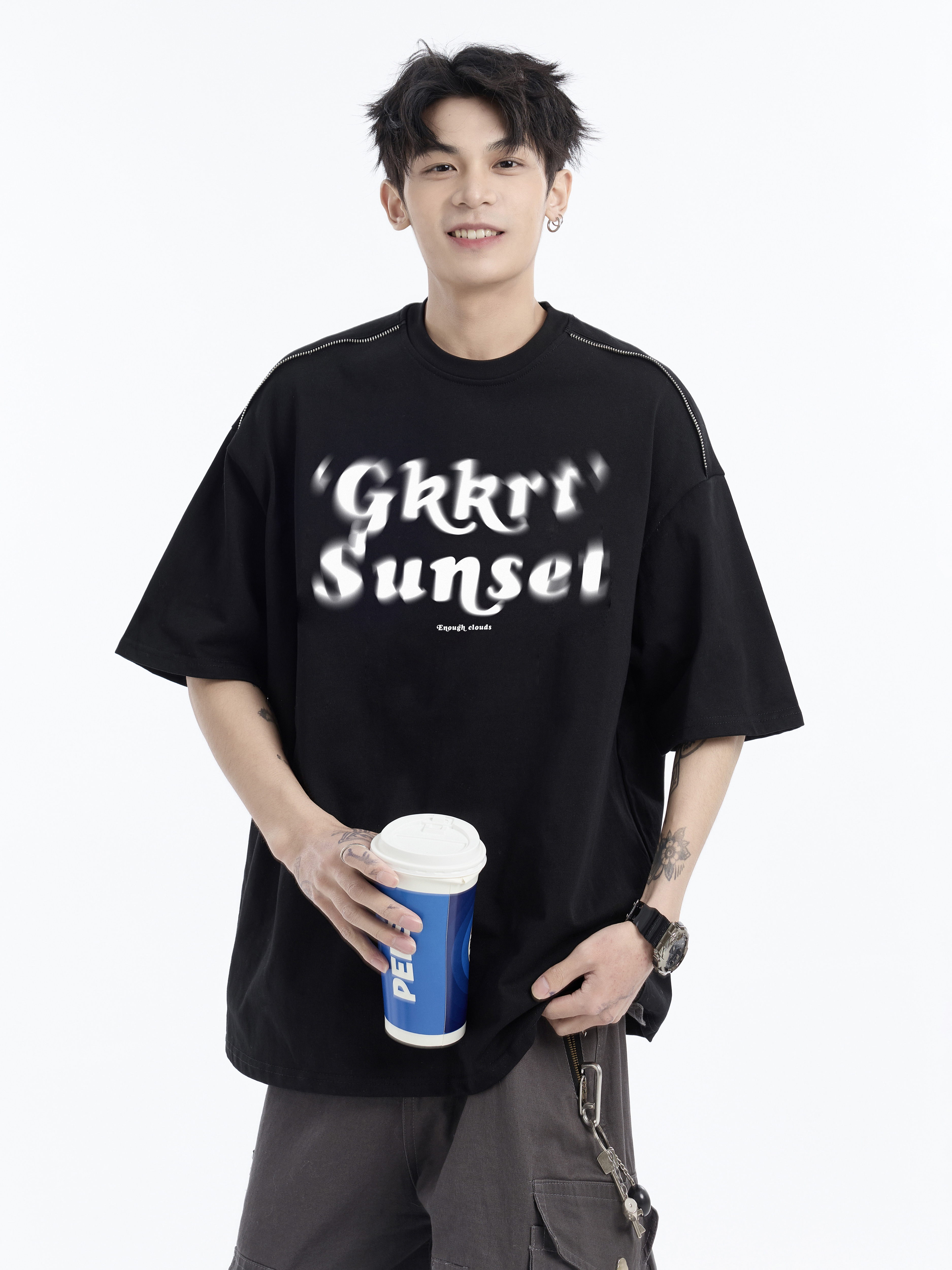 白Tシャツ ぼかし文字プリント半袖Ｔシャツ