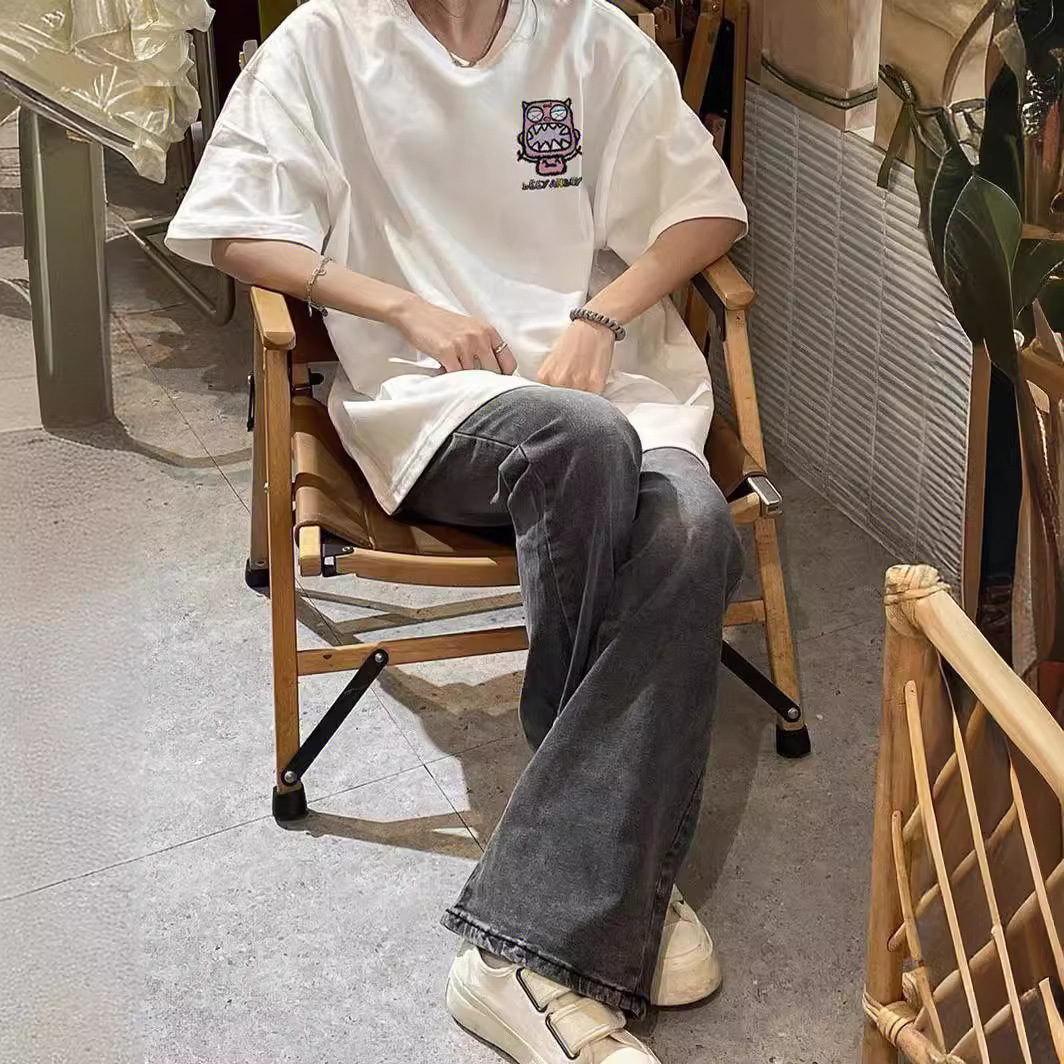 白Tシャツ レディース ゆるキャラ刺繍オーバーサイズ半袖
