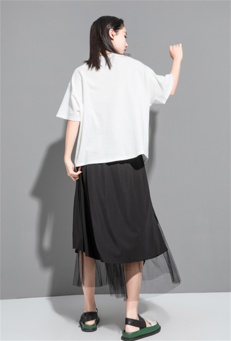 白Tシャツ 白ロゴプリント半袖丸首コットンシャツ夏用