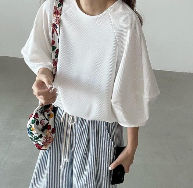 レディース 白Tシャツ 半袖 ゆったりニット