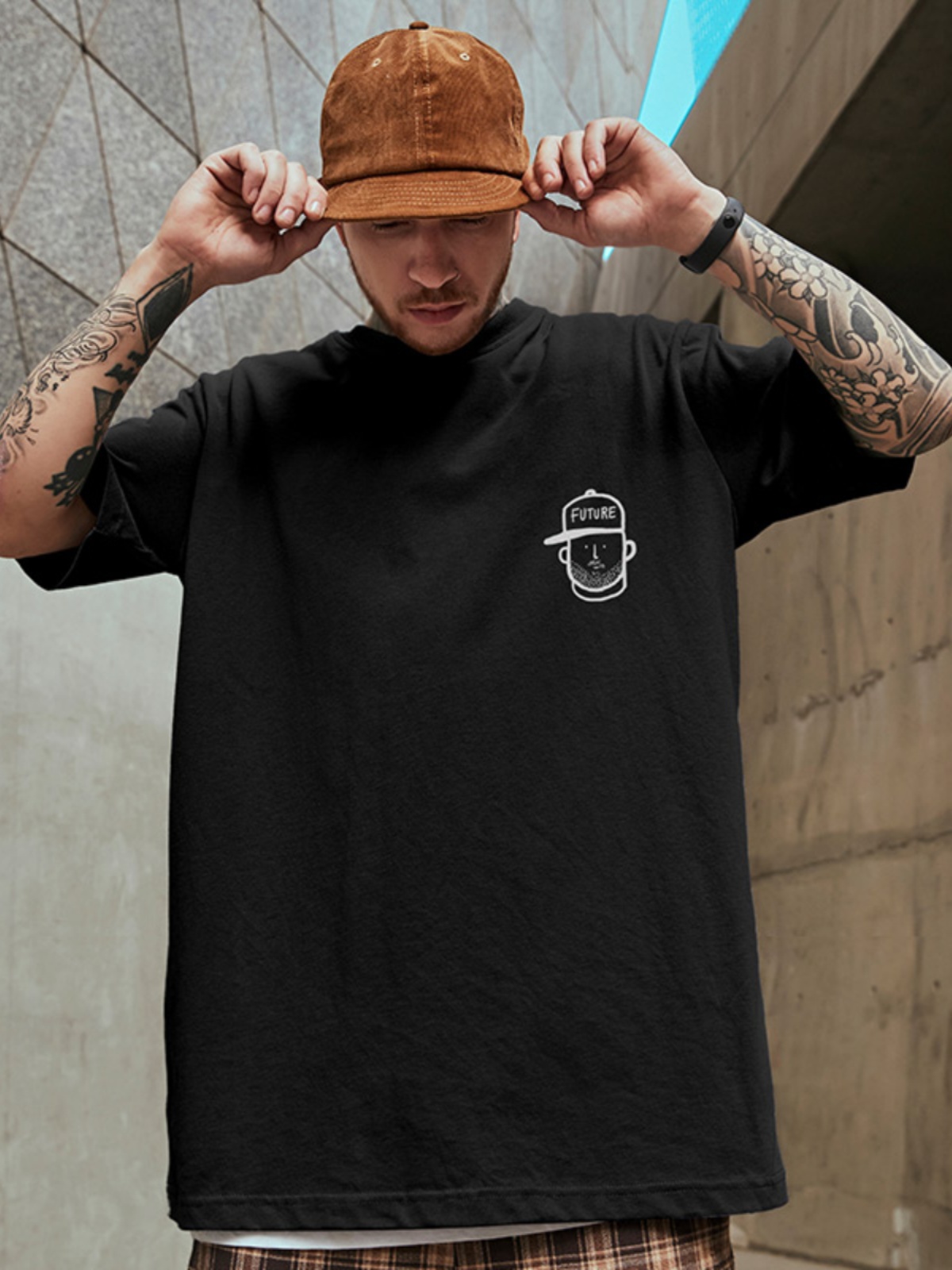 白Tシャツ イラスト入りビッグシルエット半袖