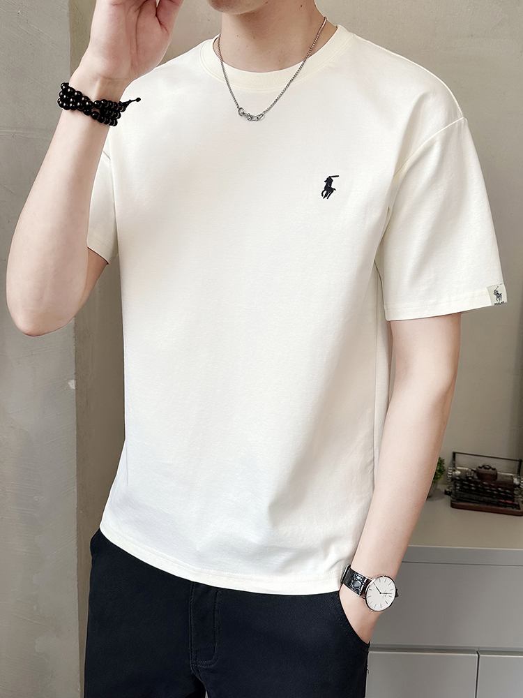 白Tシャツ 上質素材ワンポイント刺繍半袖