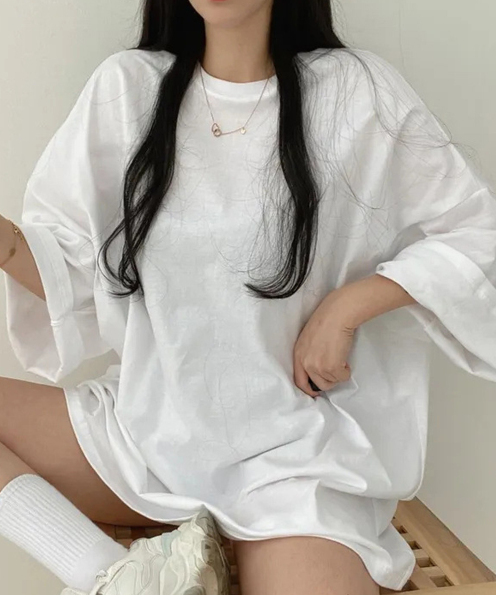 白Tシャツ 月柄バックプリント ゆったり半袖Tシャツ