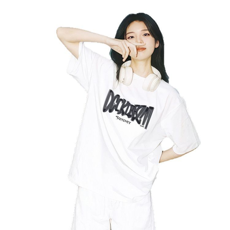 白Tシャツ プリント入り半袖カジュアルシャツ
