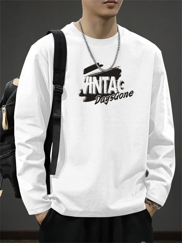 白Tシャツ メンズ 時代プリント長袖シャツ