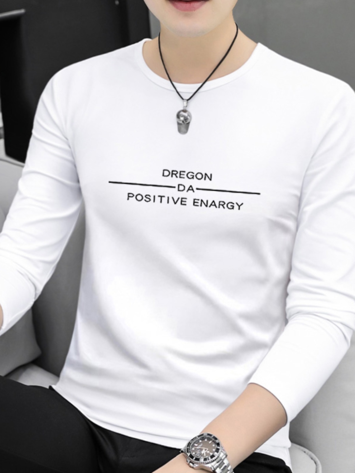 白Tシャツ メンズ メッセージ長袖カットソー