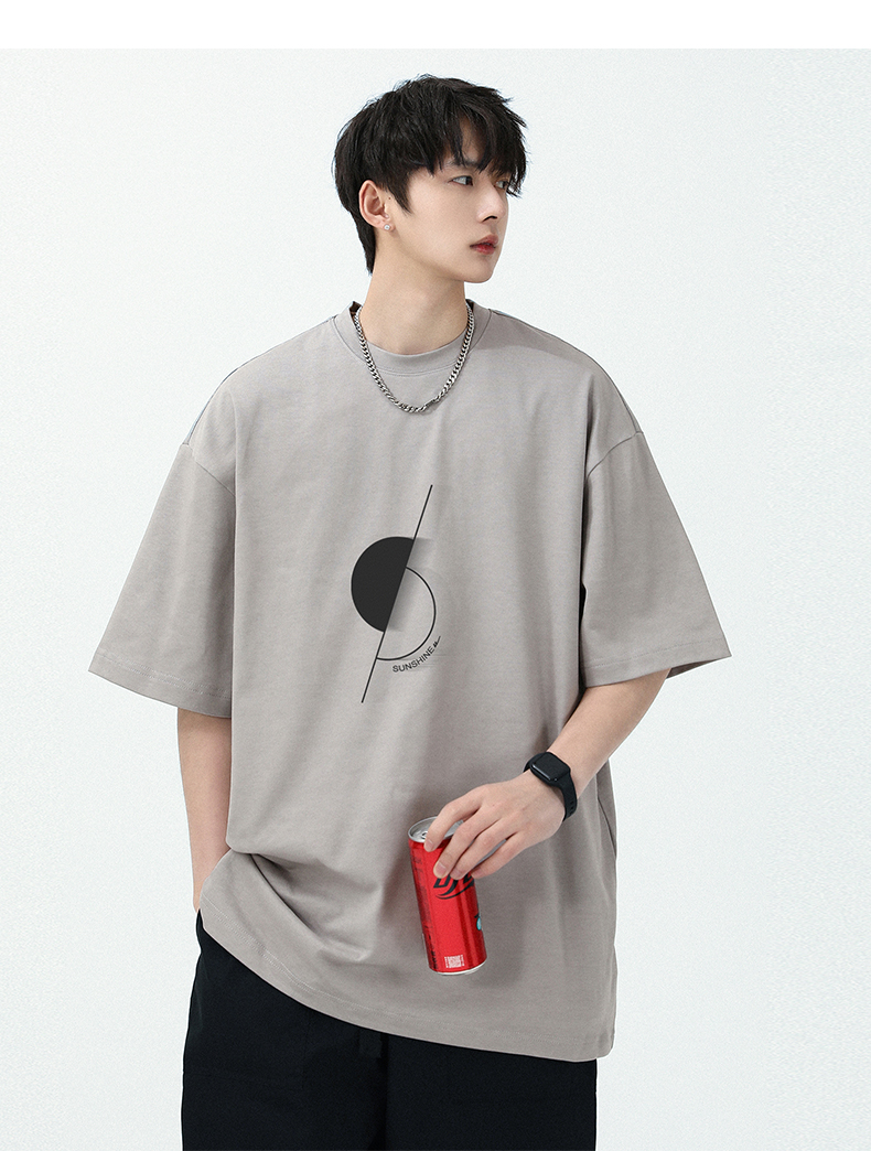 白Tシャツ メンズ 幾何学模様ビッグシルエット半袖