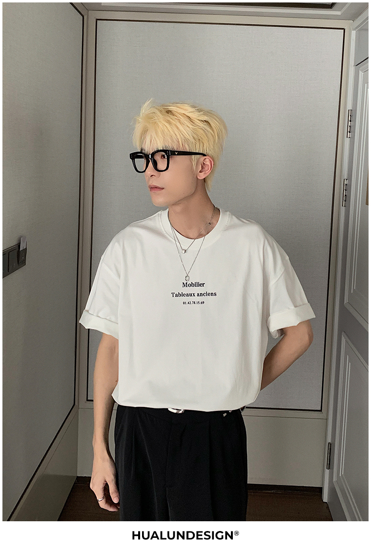 白Tシャツ メンズ シンプル文字入り半袖カットソー