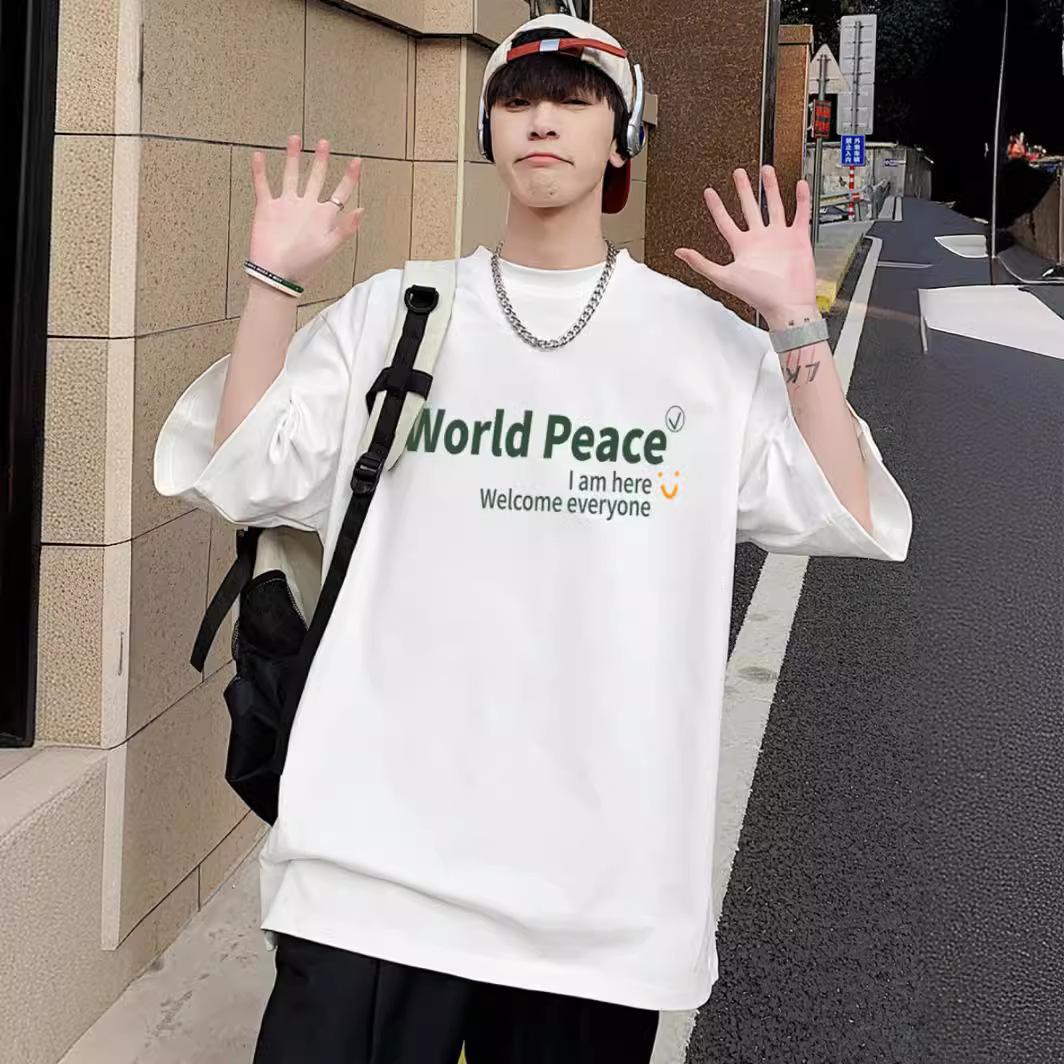 白Tシャツ メンズ メッセージプリント半袖