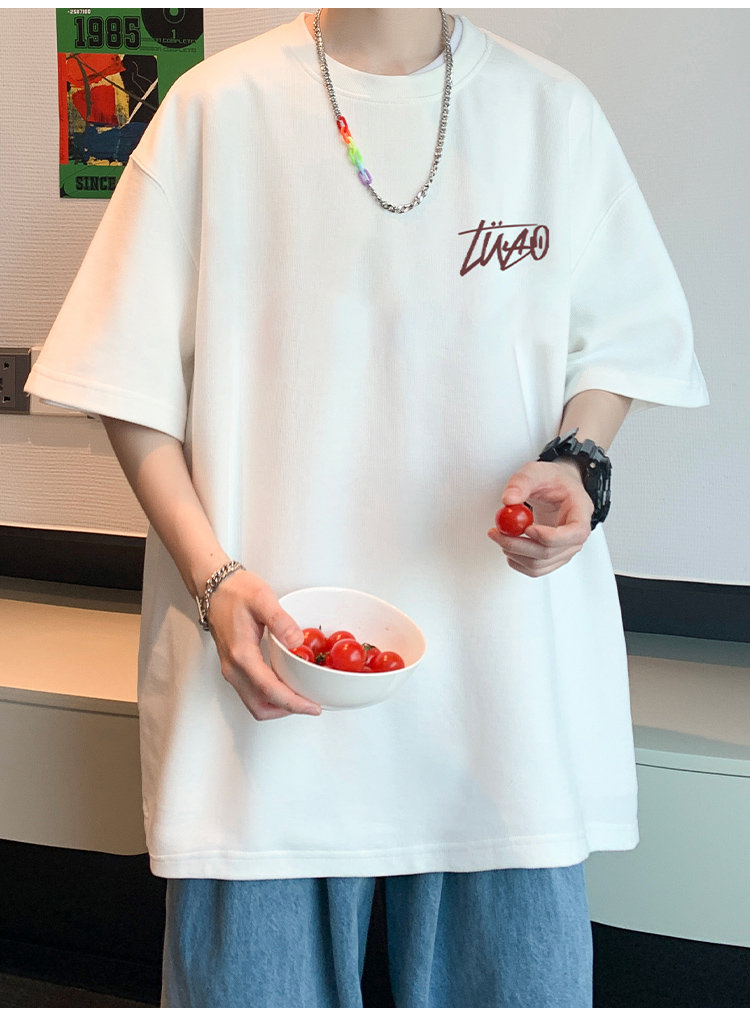 白Tシャツ メンズ シンプル筆記体ロゴ入りカジュアル半袖
