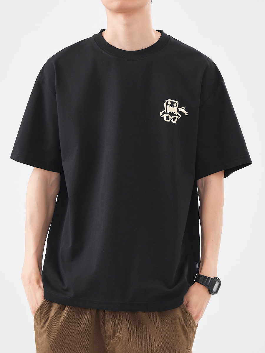 白Tシャツ メンズ 遊び心あふれる怪獣刺繍半袖