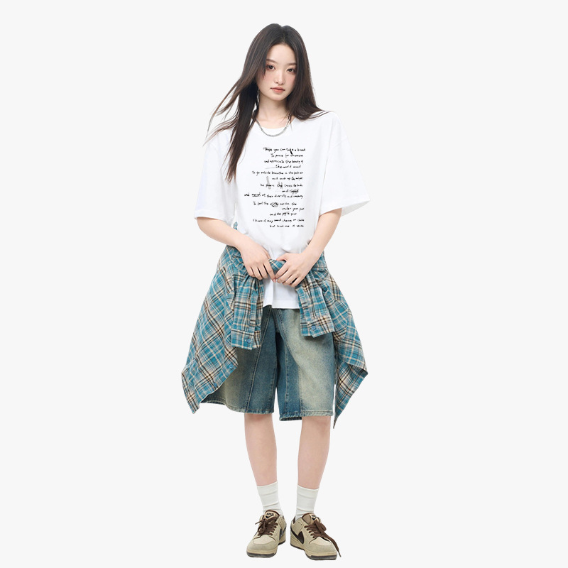 白Tシャツ レディース 詩情あふれるメッセージプリント半袖