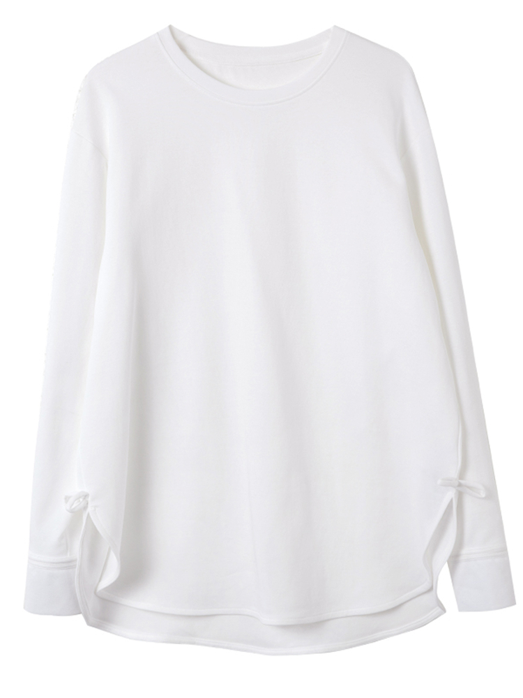 白Tシャツ レディース サイドスリットロングトップス