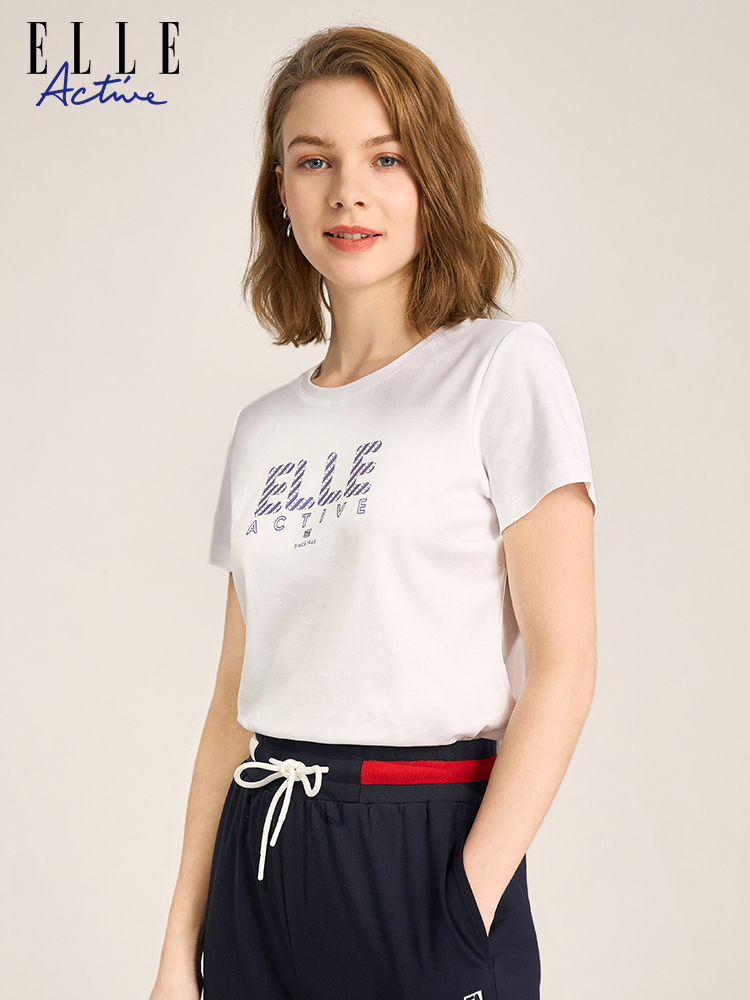 白Tシャツ モダンロゴプリント丸首半袖Tシャツ