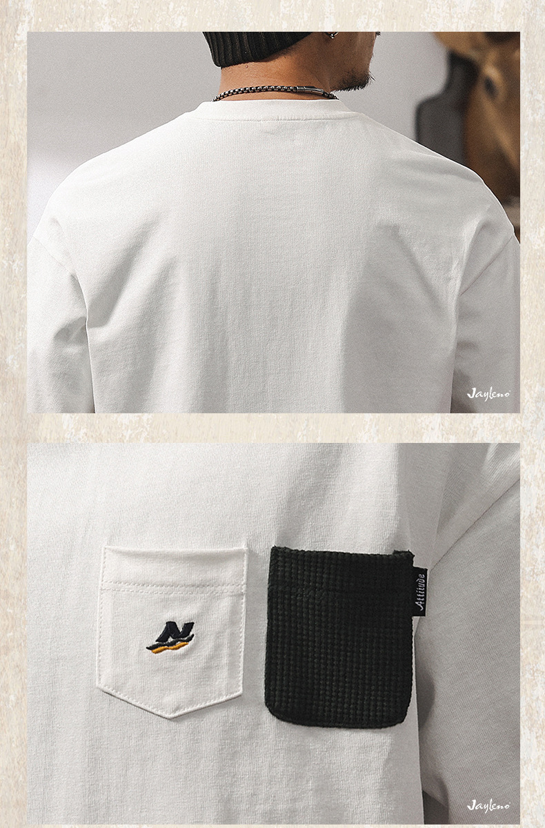 メンズ ゆったり半袖白Tシャツ ポケット付きカジュアルトップス