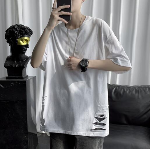 白Tシャツ メンズ 白 半袖 ダメージ加工 カジュアル 半袖シャツ
