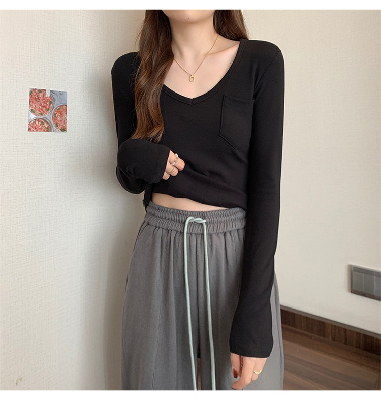 白Tシャツ 裏起毛ブイネック長袖白基調シャツ