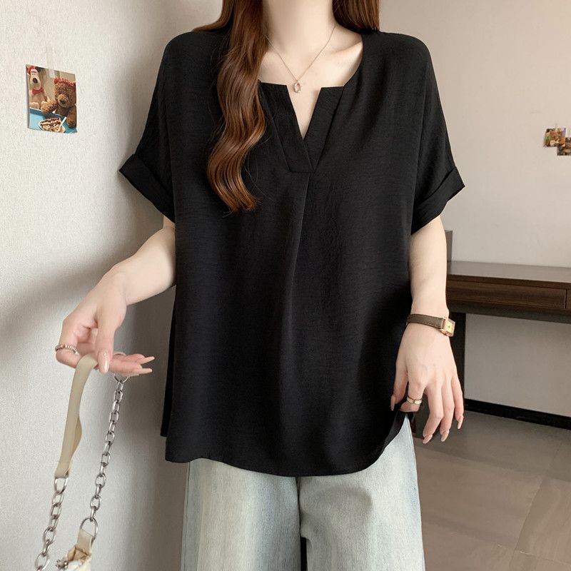 白Tシャツレディース ゆったりドルマンスリーブブイネック半袖トップス