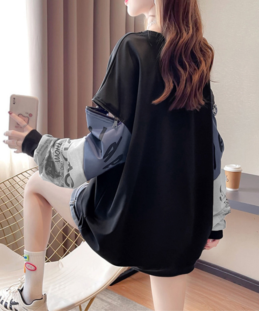 白Tシャツ レディース 袖切り替え 長袖 白 オーバーサイズ トレーナー