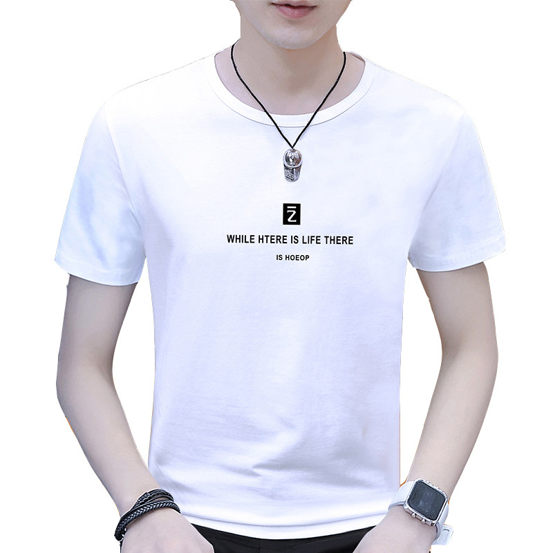 白Tシャツ 英字ロゴプリント丸首半袖Tシャツ