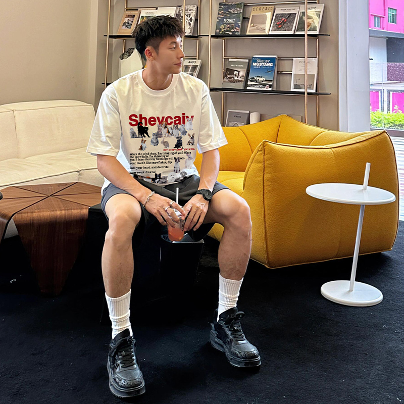 白Tシャツ メンズ アート写真プリント シルエット半袖