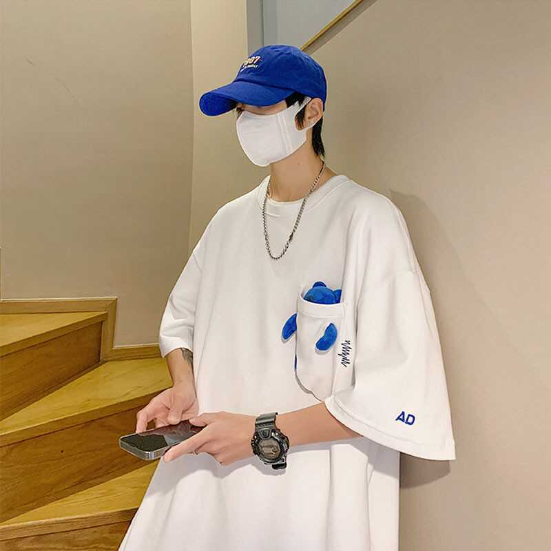 白Tシャツ メンズ ポケット付きゆったり半袖シャツ