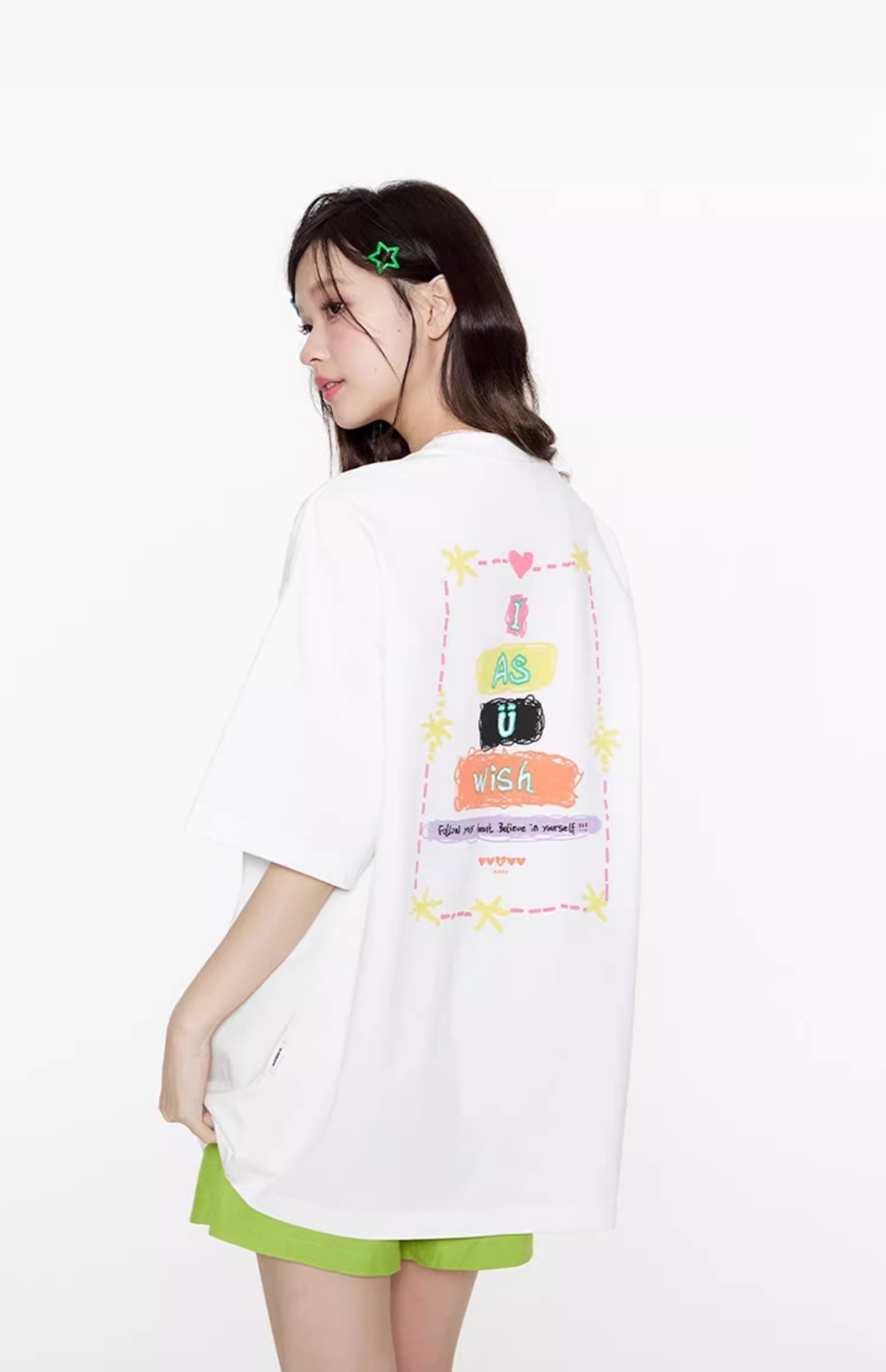 白Tシャツ レディース ゆるキャラ風イラスト半袖カットソー