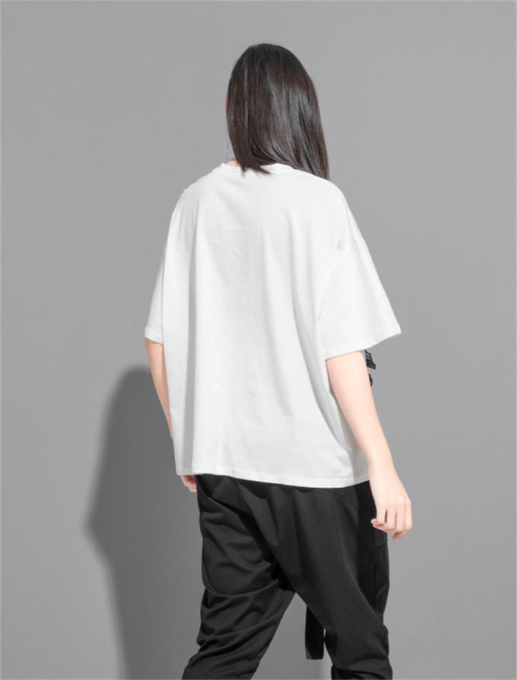 白Tシャツ 白ロゴプリント半袖丸首コットンシャツ夏用