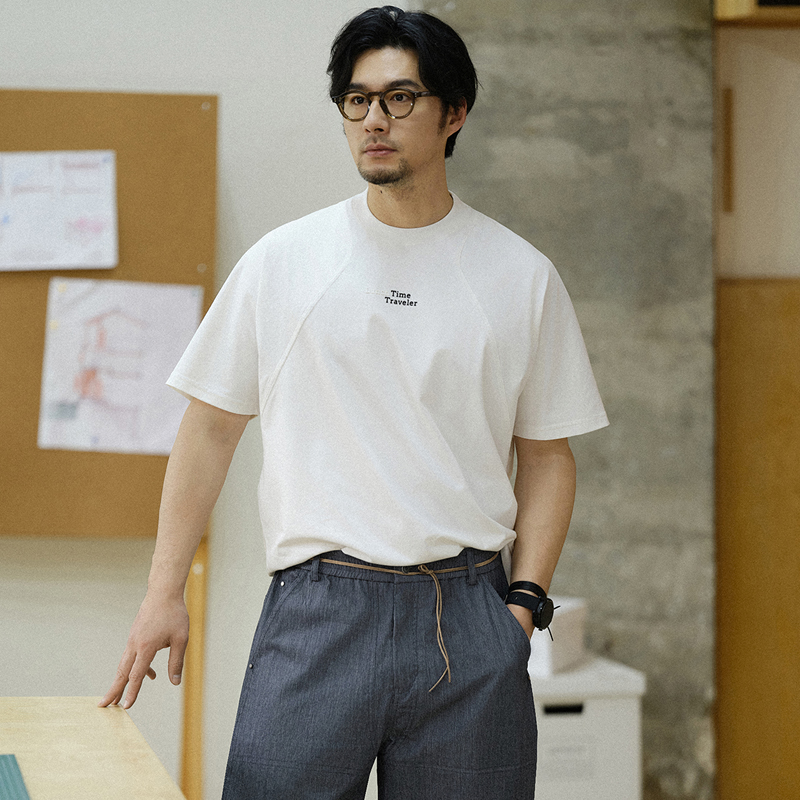 白Tシャツ メンズ 胸元刺繍入り立体縫製半袖カットソー