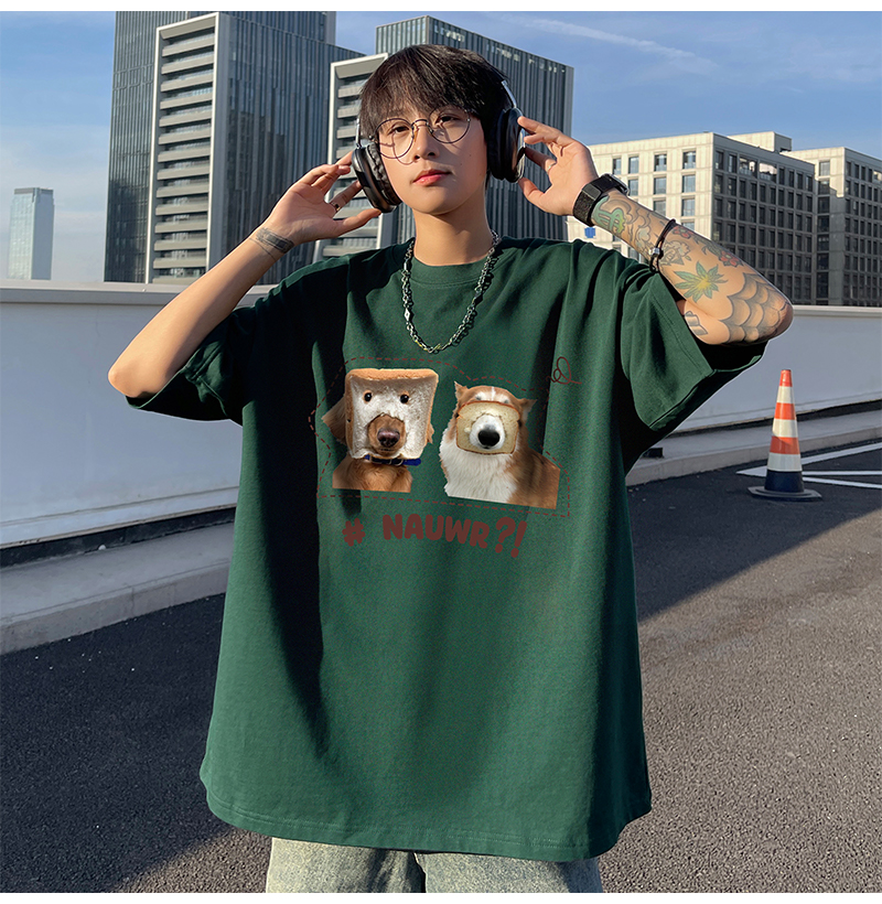 白Tシャツ メンズ パン顔わんこ ゆるプリント半袖