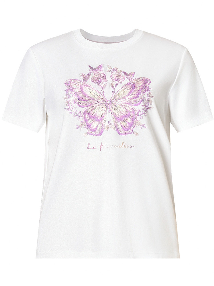 白Tシャツ レディース 蝶々刺繍入り
