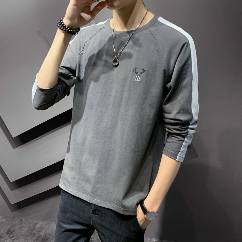 白Tシャツ メンズ 鹿の刺繍入り七分袖ラグランカットソー