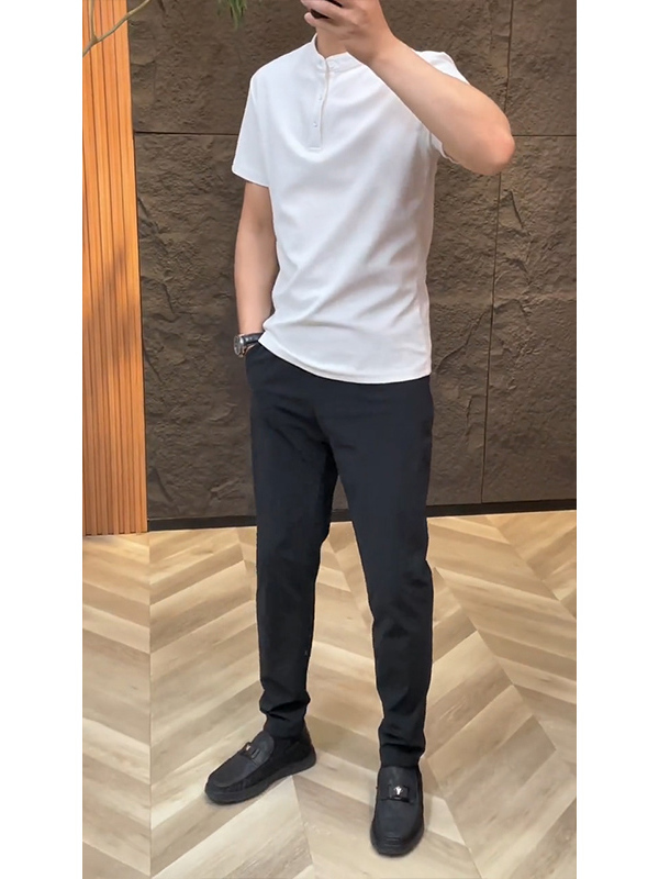 白Tシャツ メンズ すっきり立ち襟 半袖プルオーバー