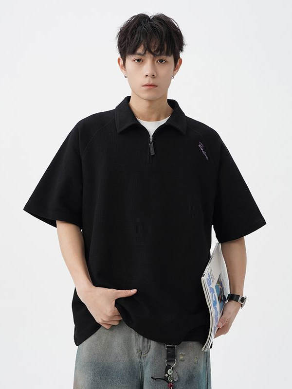 白Tシャツ メンズ ハーフジップ襟付きサマーポロ