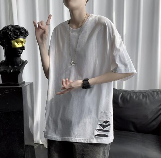 白Tシャツ メンズ 白 半袖 ダメージ加工 カジュアル 半袖シャツ