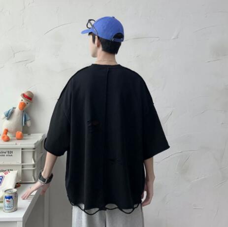 メンズ 白Tシャツ 半袖 ダメージ加工 オーバーサイズ