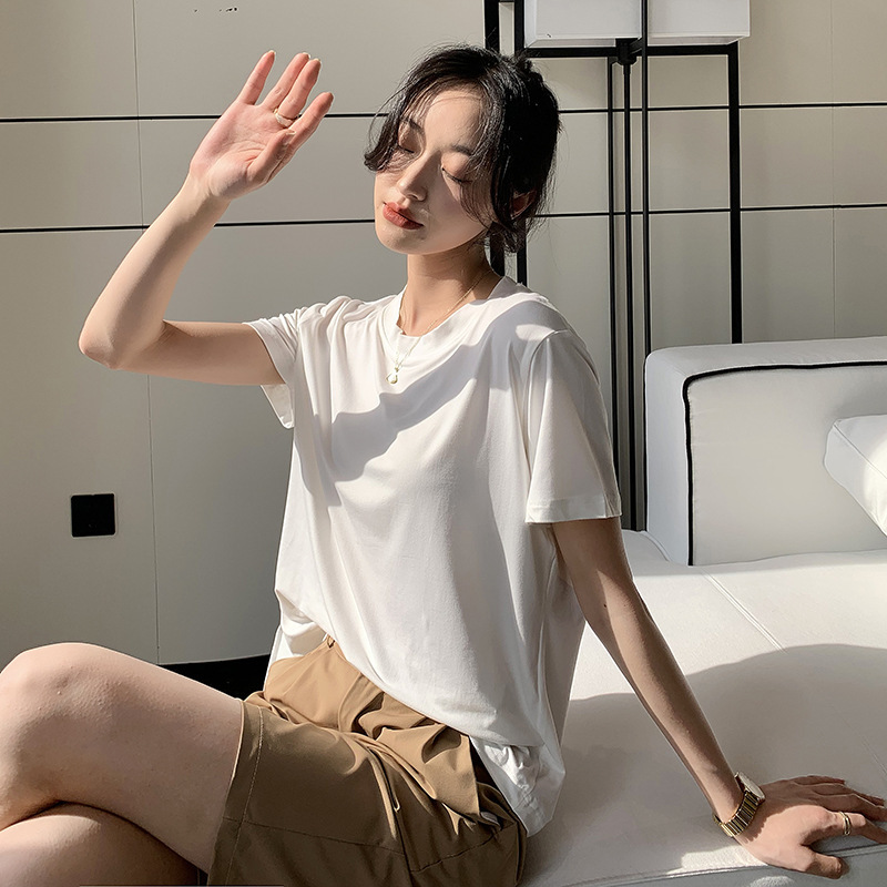 白Tシャツ レディース なめらか肌触りシンプル半袖