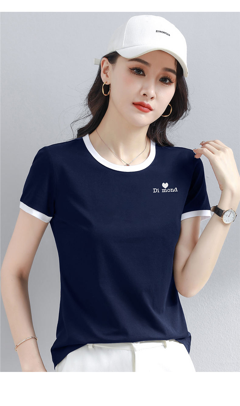 白Tシャツ バイカラーリンガーワンポイント半袖