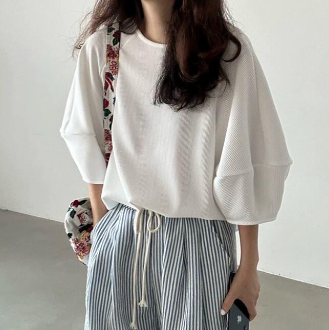 レディース 白Tシャツ 半袖 ゆったりニット
